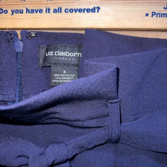 Liz Claiborne Career Women 4 Navy Belted Lady Liberty Pencil‎ Office Skirt (T) - Picture 6 of 7